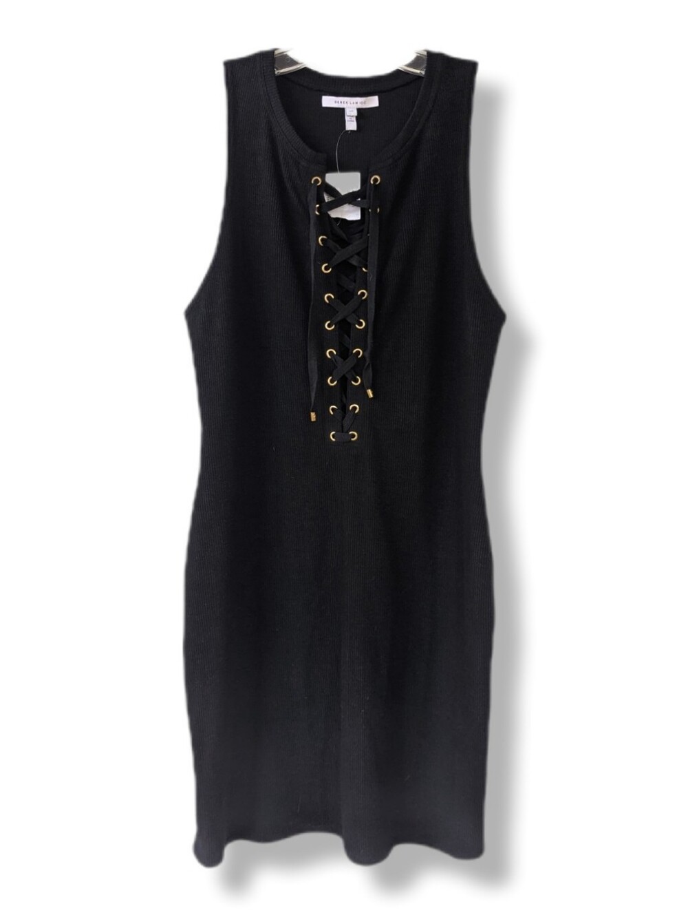NWT Derek Lam 10 Crosby Black Ribbed Lace Up Front Sleeveless Dress
